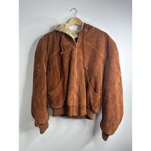 Vintage Bermans Jacket Mens 42 Suede Shearling Lined Hooded Winter Coat 80s